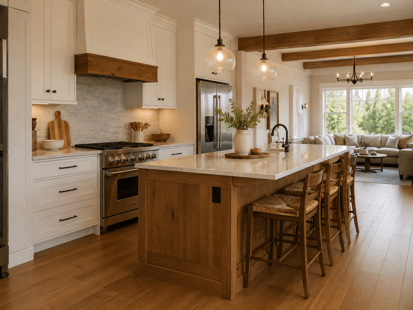 Finished warm kitchen and living space