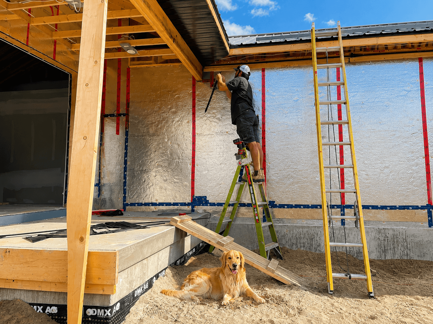 Worker on a ladder at a Borrelli Crafters jobsite