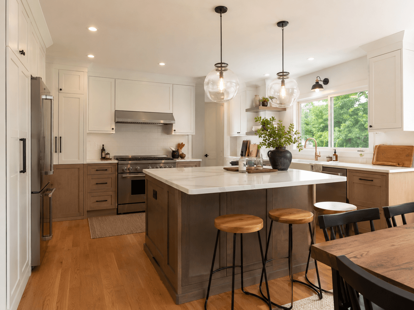 Renovated home interior with warm finishes