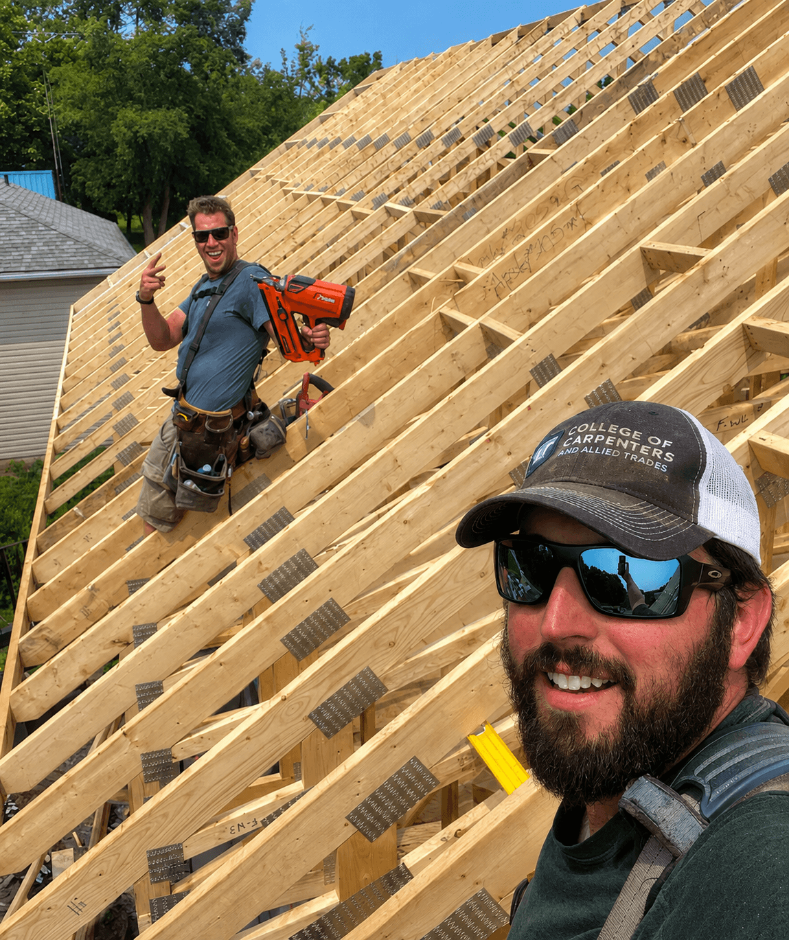 Borrelli Crafters crew taking a selfie on roof framing